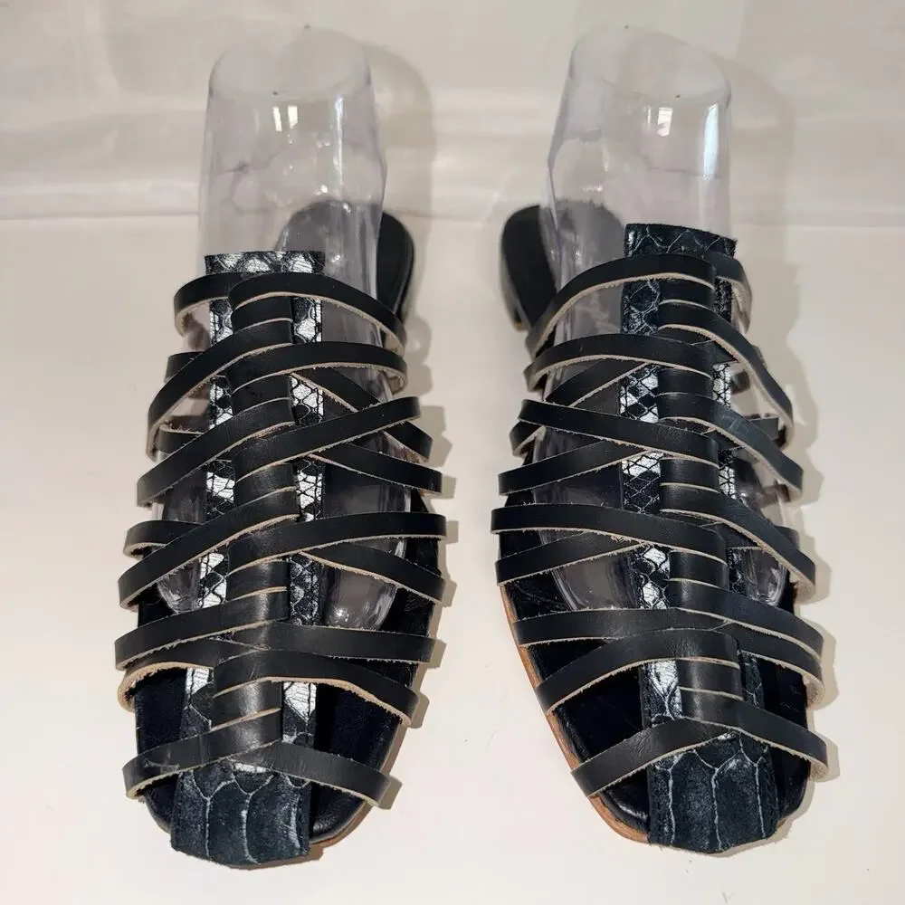 Free People Black Leather Strappy Slide Sandals – EU 40 US 9-9.5 JB2